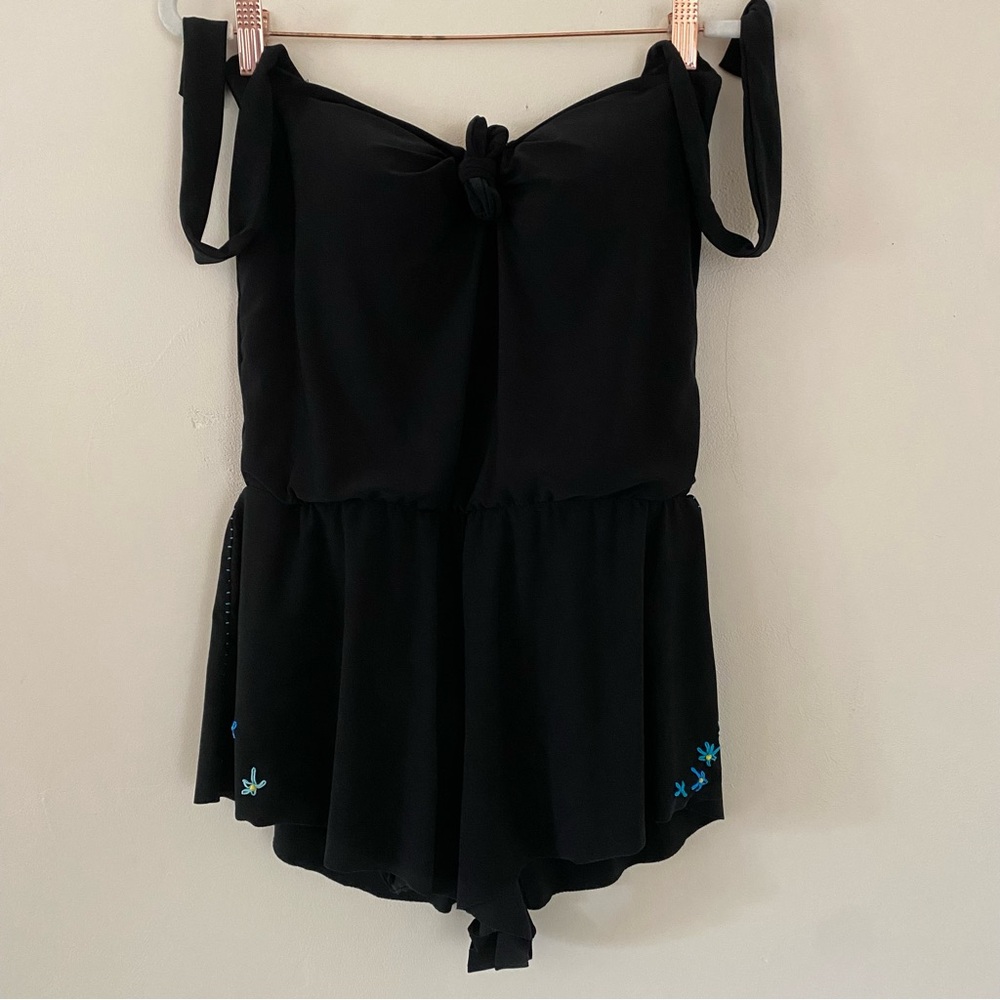 Aqua Green Women's Black Romper Swimsuit